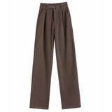 Nukty Autumn Winter Woolen Women's Wide Leg Pants New High Waist Button Vintage Korean Casual Loose Trousers Female