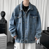 Men's Clothing New Baggy Denim Jacket Solid Color Casual Korean Fashion Harajuku Oversized Blue Streetwear Male Button Coat