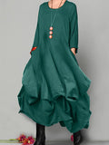 Nukty Women Winter Solid Round Neck Slouchy Asymmetrical Hem Midi Dress Long Sleeve Dress Winter Dress Casual Party Dresses
