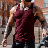 Nukty Large Size Men's Sleeveless Summer Knitted Vertical Stripe Fitness Sports Leisure Slim Men's Vest Men's L-Line Vest Men's