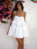 Nukty Sexy Backless Lace-up Sling Dress Women Fashion Layer Ruffles Loose Hem Short Dresses Vocation Beach Party Streetwear