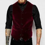 Nukty Burgundy Velvet Vest for Men Suit V Neck Single Breasted 1 Piece Casual Male Waistcoat New Fashion Coat