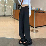 Nukty Autumn High Waist Belt Wide Leg Trousers Women Korean Solid Office Suit Pants Lady Casual Pants Harajuku Baggy Straight Pants
