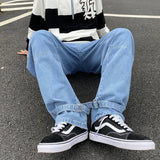 Nukty Wide Leg Jeans Men loose Hip Hop Casual Men's Straight Baggy Denim Pants Streetwear Skateboard Pant Neutral Trousers Plus Size