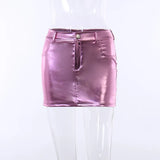 Nukty Y2k Pink Metallic Fashion Hot Girls Short Skirt Pockets Slim Fit Bright High Waist Korean Fashion Halfskirt Women Clothing