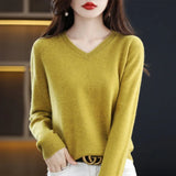 Nukty Cashmere Sweater Women's Knitting Sweater 100% Pure Merino Wool Winter Fashion Basic V-neck Chic Top Autumn Warm Pullover