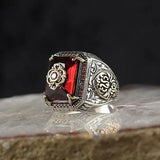 Nukty Retro Handmade Turkish Signet Rings for Men Ancient Silver Color Carved Ring Mystic Zircon Inlay New Punk Motor Biker Ring