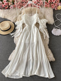 Nukty Summer White Long Dress Women Sexy Off Shoulder Strapless Backless Ruffle Beach Dresses Elegant Ladies Maxi Dresses Vintage Robe