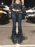 Nukty  Y2K High Street Low Rise Jeans Blue Women Pants Bootcut  Pockets Jeans Streetwear Low Waist Jeans Wide Leg Pants