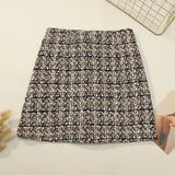 Nukty Fall Winter Plaid Tweed Skirt Womens Thick Woolen Pearl Button Front Pocket Glitter Mini Skirt Saia Feminina