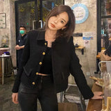 Nukty Black Short Small Fragrance Coat Female Wool Tweed Small Fragrant Elegant Women Tops 2024 Autumn Korean Chic Temperament Jackets