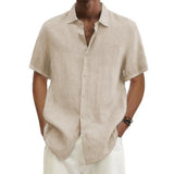 Nukty men Cotton Linen Hot Sale Men's Short-Sleeved Shirts Summer Solid Color Turn-down collar Casual Beach Style Plus Size tops