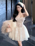 Nukty Y2K Sweet Lace Mini Dress Sexy Spaghetti Straps Lace-up A-Line Princess Birthday Party Dresses Female Prom Short Vestidos Mujer