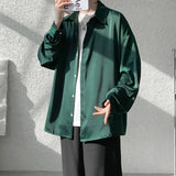 Nukty Korean Fashion Ice Silk Shirts for Men Spring Summer Solid Color Long Sleeve Casual Loose Comfortable Button Up Shirt 5XL-M