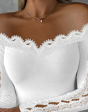 Nukty Autumn Winter Spring New Fashion Casual Sexy Blouses Off Shoulder Hollow Out Lace Top Female Clothing TShirts Pullover Tops