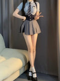 Nukty Autumn College Style JK Uniform Set Slim Shirt with Striped Tie Y2K Girls High Waist A- Line Pleated Skirt Fashion Suit