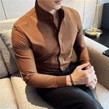 Nukty Camisas De Hombre Stand Collar Luxury Shirts For Men Quality Camisa Masculina Stretch Slim Fit Mens Dress Shirts Formal Clothes