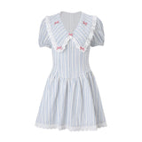 Nukty Korean Sexy Stripe Printed Summer Mini Dress Women's 2025 Y2K Puff Sleeve V-neck A line Dresses Casual Preppy Vestidos