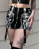 Nukty Skull Graphic Mall Gothic Aesthetic Mini Skirts Grunge Punk Low Raise Emo Sexy Skinny Skirt Zip Up Fashion Alt Clothes