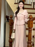 Nukty DRESS TO IMPRESS Insozkdg Spring Autumn French Style Pink Tweed Blazer + Mermaid Skirt Two-Piece Sets Women Female Office Lady Skirts Suits New