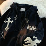 Nukty American Style Trendy Brand Embroidered Sport Jacket Oversize Couple Top Cardigan Hooded Sweatshirt Men Spring Autumn Casual Loo