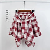Nukty Summer Casual Retro Irregular Women Skirt Bow-knot Elastic Waist Shirt Style Blue White Lattice Mini A-line Shortskirt Female