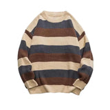 Nukty Comfortable Men Sweater Men's Striped Colorblock Knitted Sweater Thick Warm O Neck Pullover for Fall Winter Soft Long Sleeve