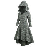 Nukty Hooded Heathered High Low Midi Knitted Dress Knit High Waist A Line Midi Irregular Vestido Feminino Autumn Winter