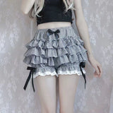 Nukty  Y2K Sweet Lolita Tutu Skirts Women Japanese High Waist Kawaii Preppy Patchwork Dance Skirts Summer Cute with Bow Mini Cake Skirt