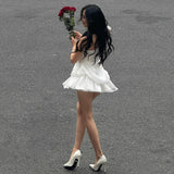 Nukty Solid Ruffle Chic Single Shoulder Backless Elegant Bodycon Mini Dress Spring Summer Prom Party Evening Women Vestidos