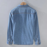 Nukty WELL DRESSED MEN Autumn Mens Long Sleeve Denim Shirt Streetwear Vintage Cargo Jean Shirts Lapel Double Pockets Shirt Youth chemise homme