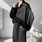 Nukty Korean Fashion Ice Silk Shirts for Men Spring Summer Solid Color Long Sleeve Casual Loose Comfortable Button Up Shirt 5XL-M