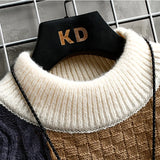 Nukty Autumn Winter Men Sweater Warm Top New Fashion Stitching Color Matching Pullover Round Neck Sweater Thickened Knitted Sweater