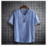Nukty japan fashion street Summer Men Cotton Linen Tshirts Solid Color Korean Fashion Men Short Sleeve Short Sleeve Tshirt Mens Clothing Plus Size 5Xl