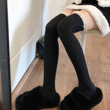 Nukty Socks Woman Autumn/Winter Solid Color Thigh High Lace Cute Lolita Thick Warm Stockings Black White Long Leg Socks for Women