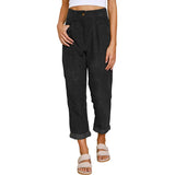 Nukty Autumn and Winter New Women's High waist Casual Pants Europe and America Solid Corduroy Loose Straight Pants Women