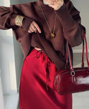 Nukty Long Black Satin Skirts For Women Autumn Winter Maxi Brown Burgundy Skirts Ladies Green Lace Up Women Satin Silk Skirt