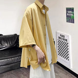 Nukty 5 Colors Side Buttons Shirt Harajuku Solid Button Up Korean Short Sleeve Aesthetic Male Shirts Blouse Men Black White Yellow
