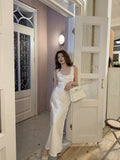 Nukty New Satin Solid Elegant Chic Mermaid Dresses Spring SummerSleeveless Bodycon Slim Wasit Evening Wedding  Party Woman Dress
