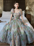 Vintage Floral Evening Midi Maxi Dresses for Women Elegant Casual Party Prom Green Holiday Princess Fairy Long Dress Summer 2024