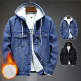 Nukty New Thicker And Warmer Men's Hooded Denim Jacket Winter Lambswool Hooded And Padded Denim Jacket Size