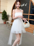 Nukty Sweet Fairy Mini Dress for Women Korean Spaghetti Strap Strapless Sleeveless Princess Party Dresses Femme Solid A-line Vestidos