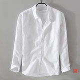 Nukty Men's Spring/summer Thin Linen Shirt Loose-fit Casual Long Sleeve White Top Jacket Cotton Linen Fabric Breathable Comfortable