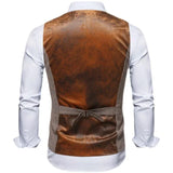 Nukty Men's Seampunk Suit Vest Wool Tweed Slim Fit Leisure Cotton Double Breasted Business Waistcoat