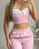 Nukty Sexy Elegant Crop Cami Top & Ruched Pocket Design Pants Set Womens Two Piece Sets Outfit New Fashion Summer Casual