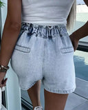 Nukty Summer Casual Bottom Rhinestone Pocket Design Denim High Waist Shorts Female Clothing Outfits
