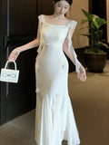 Nukty Fashion Slim Wasit Bodycon Evening Women Dresses New Flying Sleeve Korean  Sexy Elegant Mesh Solid Flowers Mermaid Dress