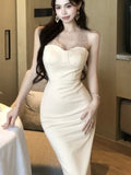 Nukty Korean Lace Stitching Elegant Mid-length Party Dresses V-neck Hollow See Through Sexy Long Sleeve Dress  Women Autumn New