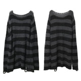 Nukty New Punk Gothic Long Unisex Sweater Summer Women Striped Cool Hollow Out Hole Broken Jumper Loose Rock Thin Dark Streetwear Top