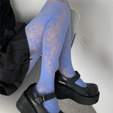 Nukty Fashion Flower Embroidery Mesh Hollow Out Sexy Pantyhose Women's Fishing Net Tights Cool Girl Colored Hipster Harajuku Stockings